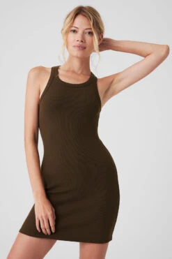 Goddess Ribbed Go-To Dress - Espresso -ALO ACTIVEWEAR SALE W8207R 04046 b1 s1 a6 1 m177
