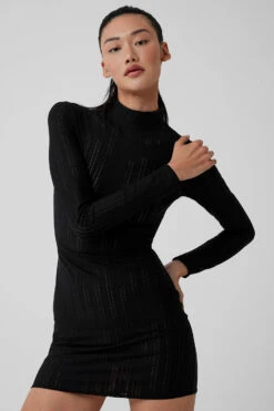 Euphoria Long Sleeve Dress - Black -ALO ACTIVEWEAR SALE W8230R 01 b1 s1 a4 2 m54