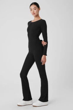 Alosoft Melody Full Length Bootcut Onesie - Black -ALO ACTIVEWEAR SALE W8231R 01 b1 s1 a3 1 m54