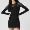 Striped Mesh Synergy Long Sleeve Dress - Black -ALO ACTIVEWEAR SALE W8234R 01 b1 s1 a1 1 m54