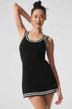 Tennis Club Sweater Knit Dress - Black/Ivory 9 Tennis Club Sweater Knit Dress - Black/Ivory -ALO ACTIVEWEAR SALE W8277R 03850 b1 s1 a1 1 m54