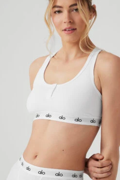 Icon Ribbed Henley Bra - White -ALO ACTIVEWEAR SALE W9316R 00 b1 s1 a4 2 m89