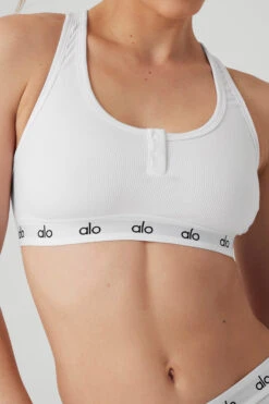 Icon Ribbed Henley Bra - White -ALO ACTIVEWEAR SALE W9316R 00 b1 s1 a4 m89