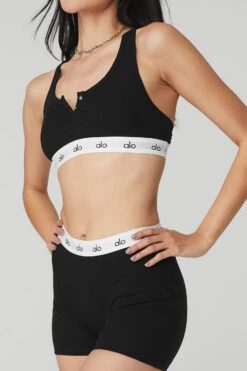 Icon Ribbed Henley Bra - Black 11 Icon Ribbed Henley Bra - Black -ALO ACTIVEWEAR SALE W9316R 01 b1 s1 a4 1 m54