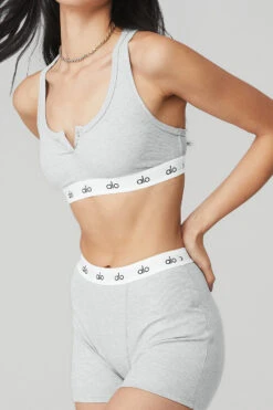 Icon Ribbed Henley Bra - Athletic Heather Grey 11 Icon Ribbed Henley Bra - Athletic Heather Grey -ALO ACTIVEWEAR SALE W9316R 02910 b1 s1 a4 1 m54